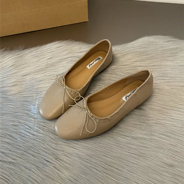Xajzpa Fashion Bow Tie Flats Ballet Shoes Women Female Ballet Round Toe Shallow Cut Ballerina Soft Moccasin Dress Shoes Zapato